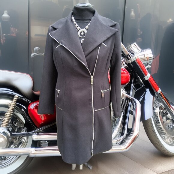 Black Biker Moto Stylish Coat Medium - Picture 1 of 7